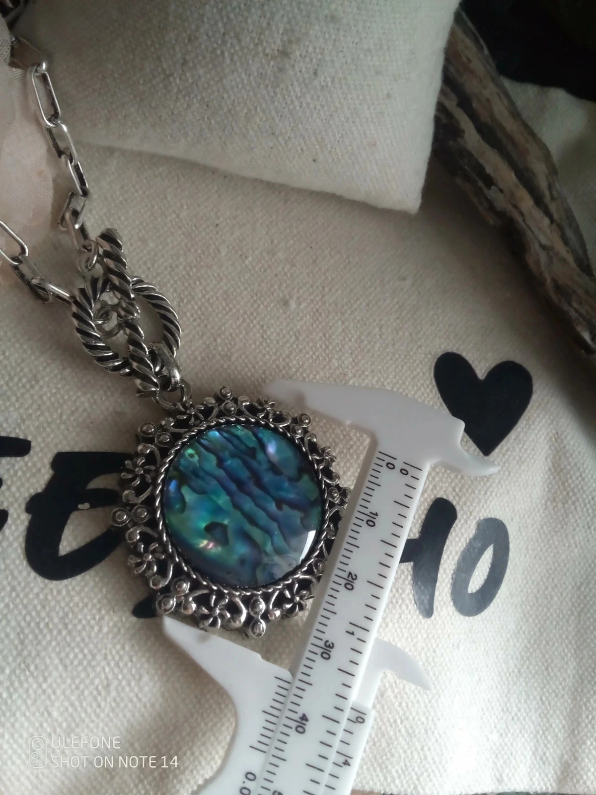 Collier bohème pierre d'abalone bleu et acier inoxydable argenté – photo 2